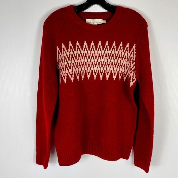 H&M Sweater Men's Size M Red & White Nordic Wool Blend Crew Neck LOGG - Picture 1 of 9
